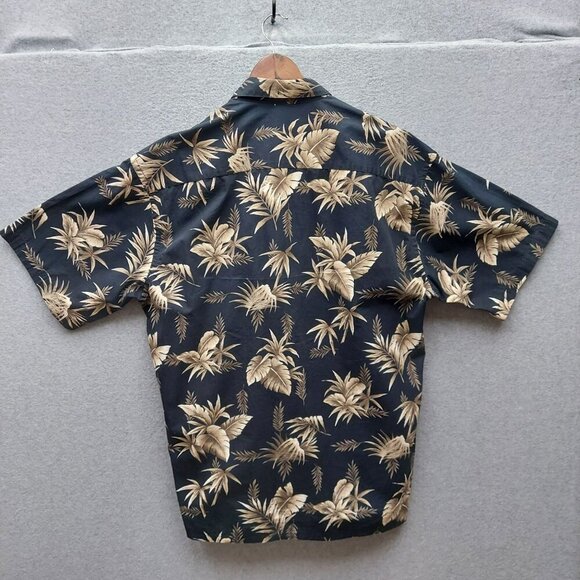 Batik Bay Mens Hawaiian Shirt L Black & Beige Tropical Leaf Print 100% Cotton - Picture 4 of 4